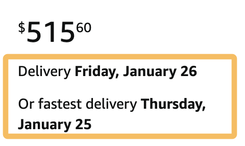 Amazon.com delivery details, via amazon.com