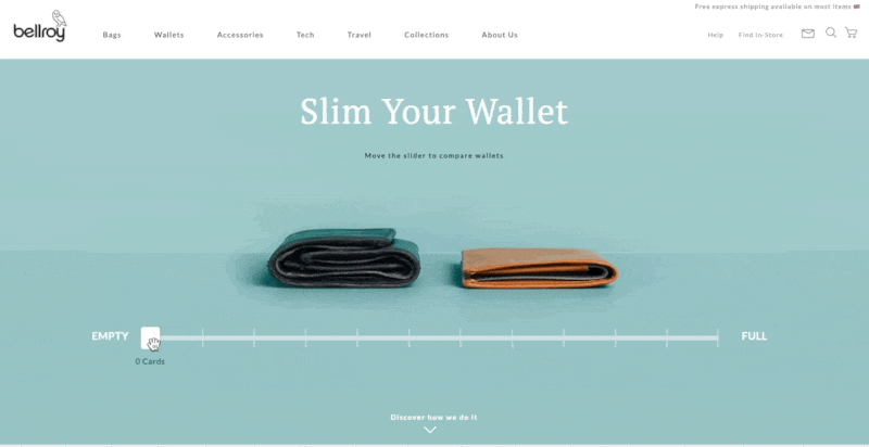 Bellroy's sliding scale on their website