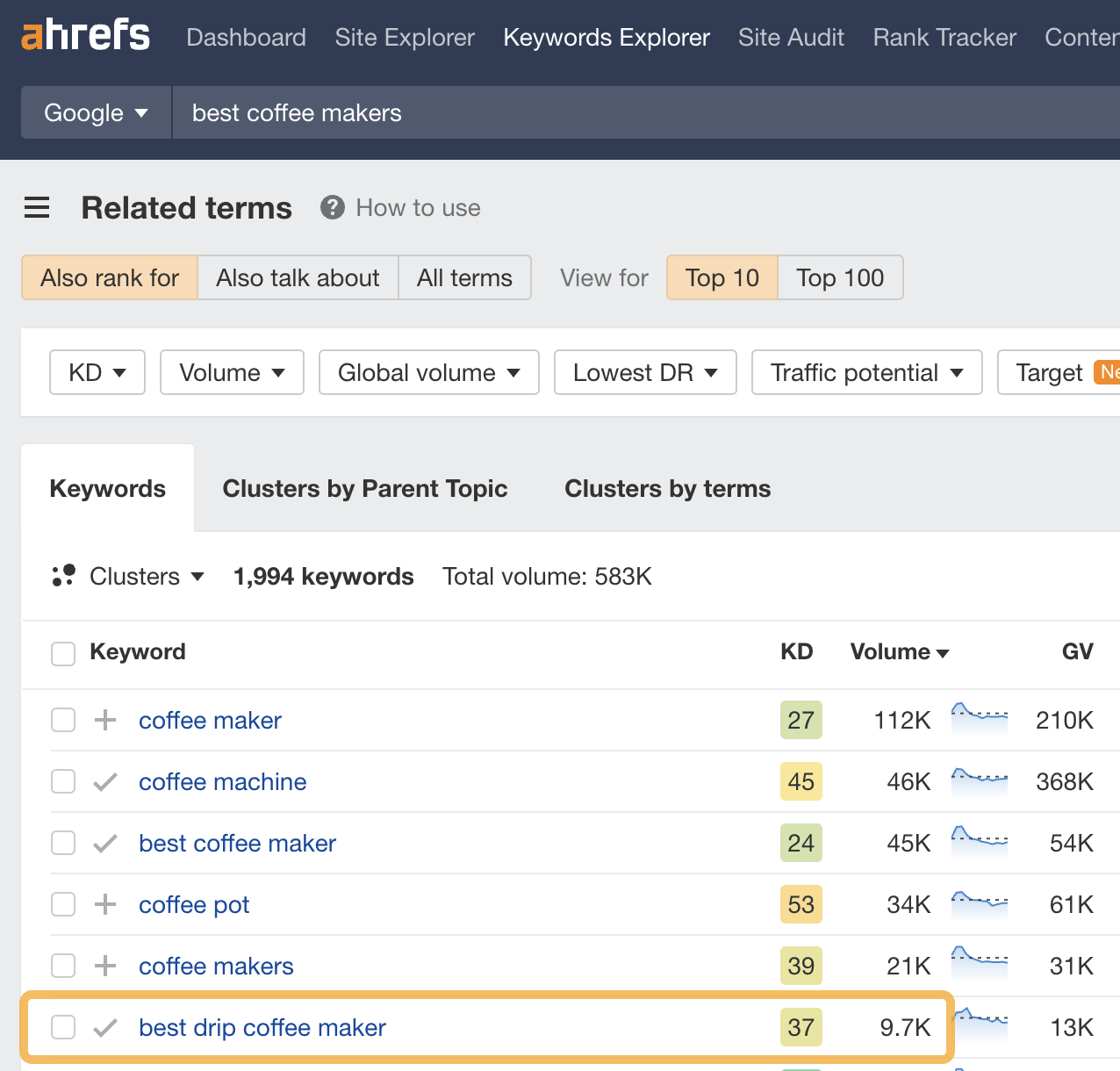 Find related keywords in Ahrefs Keyword Explorer