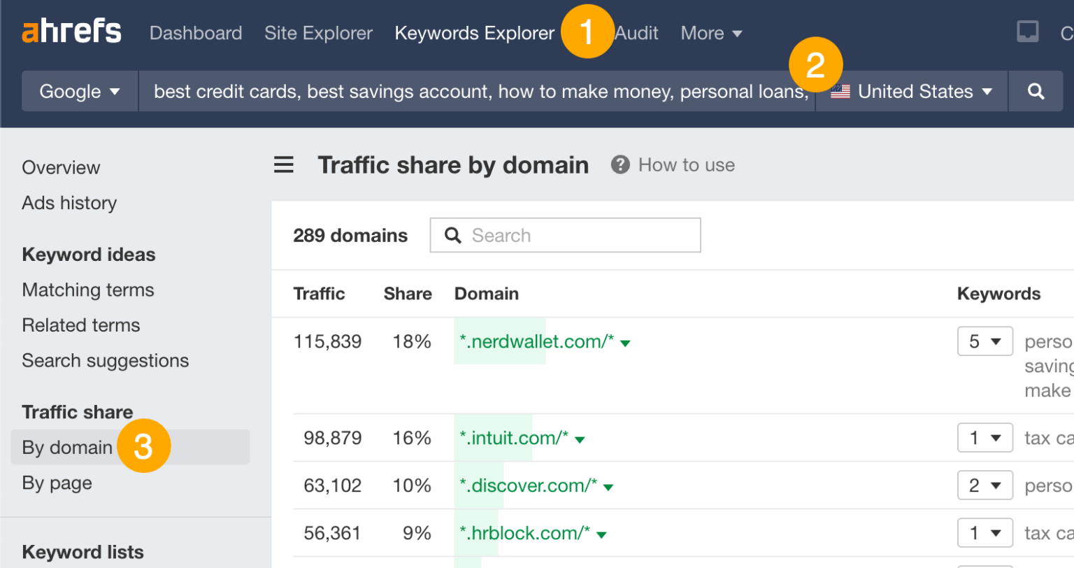 How to use Ahrefs' Traffic Share by Domain report to find top websites