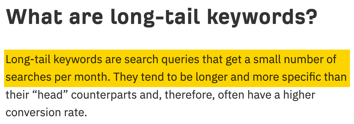 Our definition of long-tail keywords