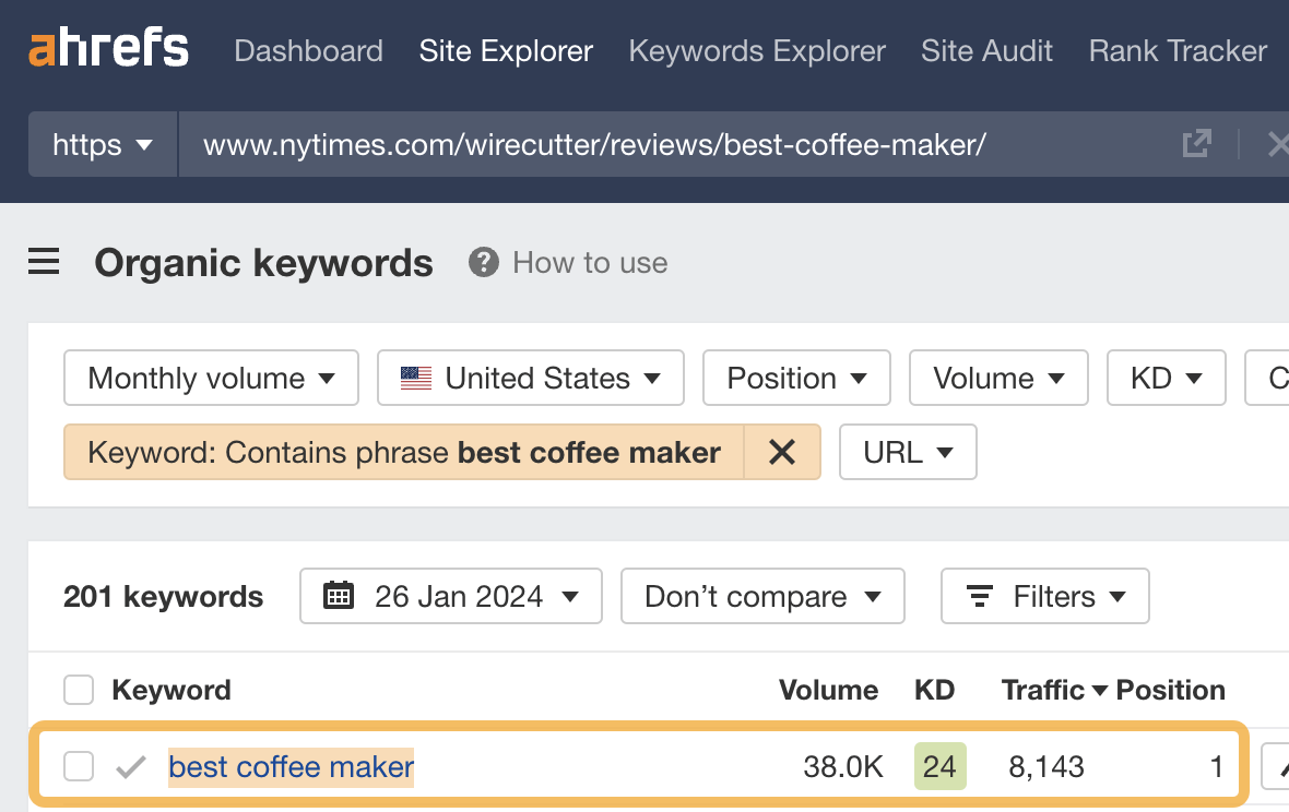Tracking results in Ahrefs' Webmaster Tools