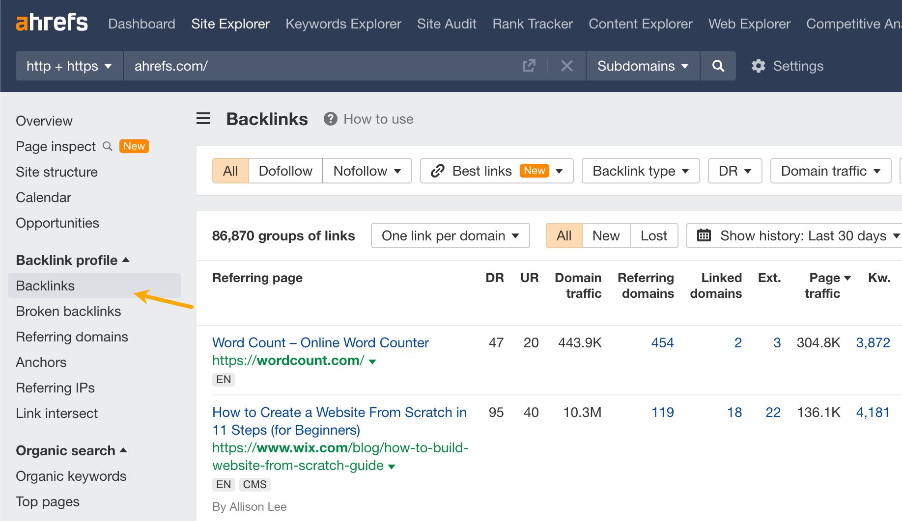 How to get Backlink data in Ahrefs.