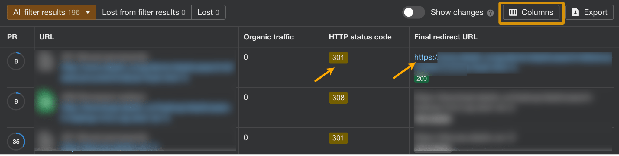 Adding the final redirect column.