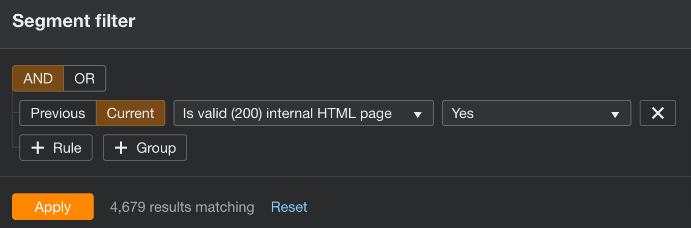 Applying segment filter in Site Audit.