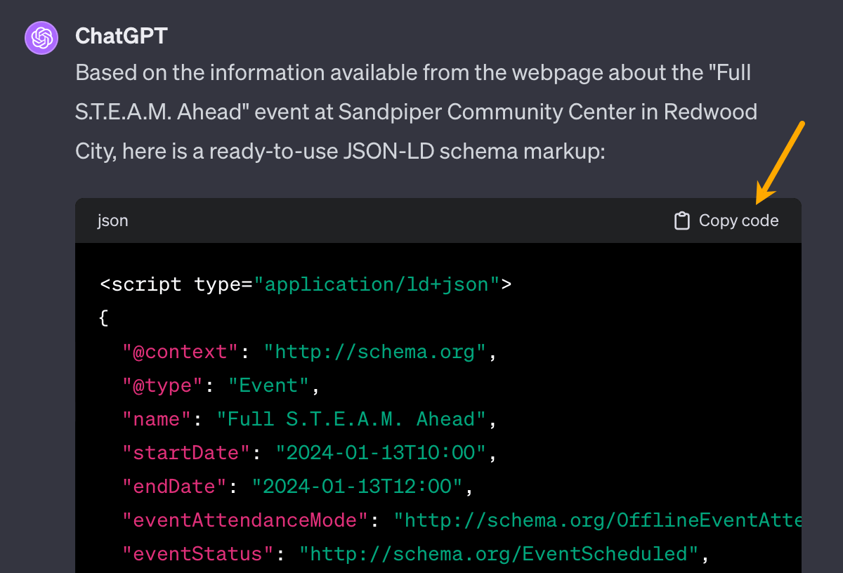 Generating schema with ChatGPT.