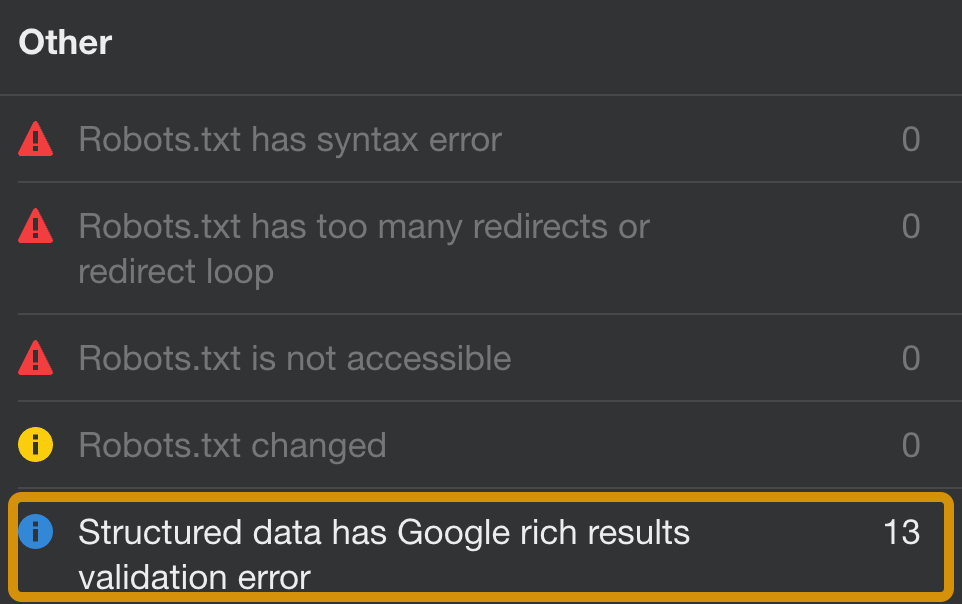 Site Audit reporting an structured data error.