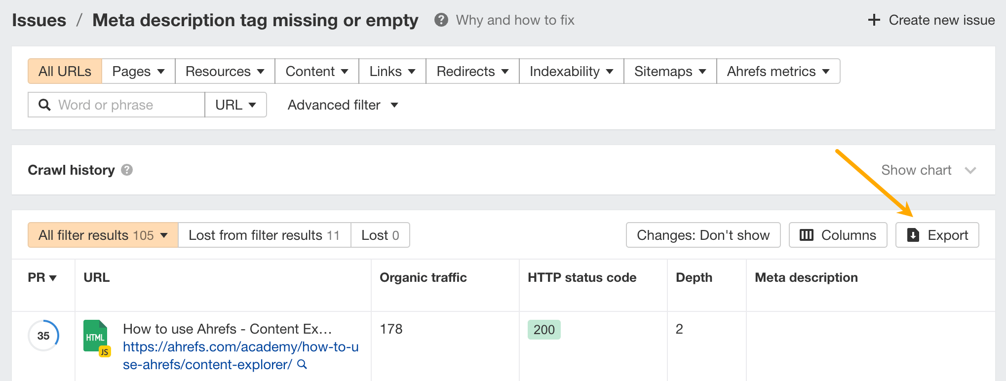 Export to Site Audit button