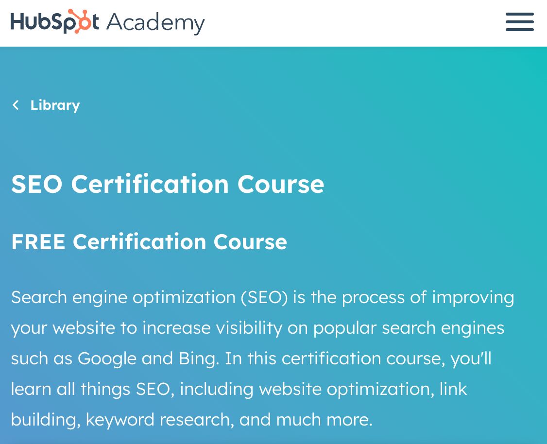 Cours de certification SEO par HubSpot