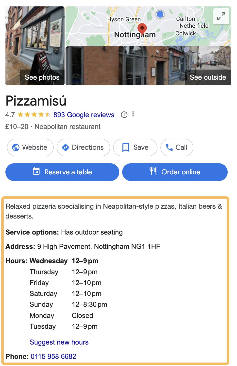 Example of a Google Business Profile in search results