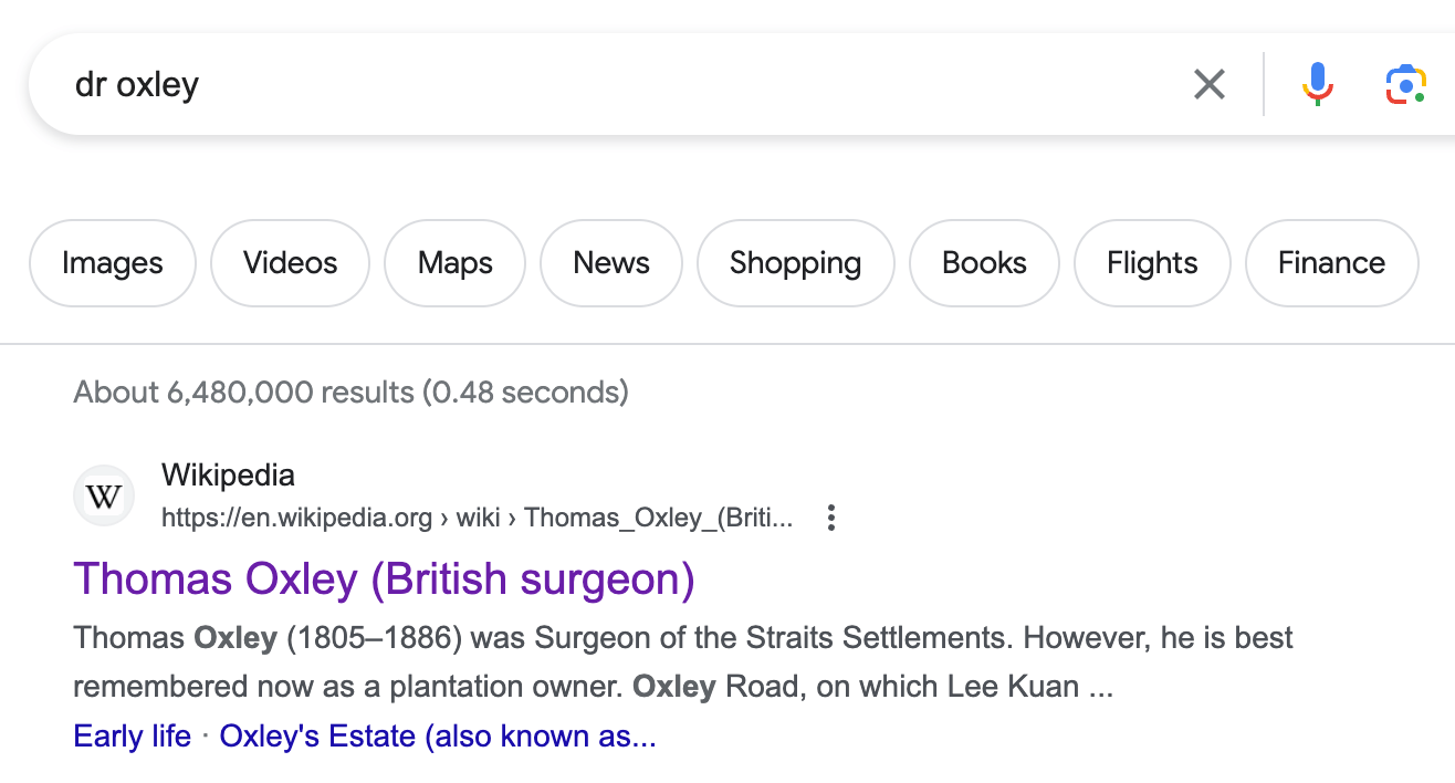 Google's result for "Dr Oxley"