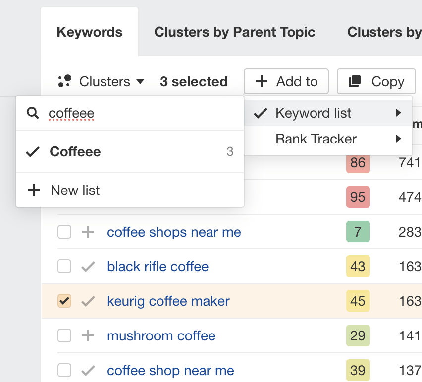 How to add keywords to a keyword list