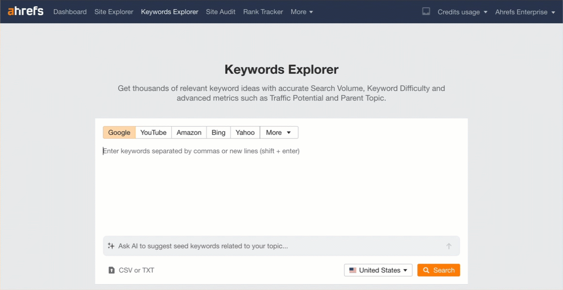 How to cluster a new keyword list in Keywords Explorer tool