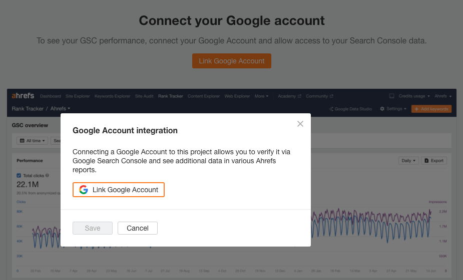 How to connect your Google Account to Ahrefs.