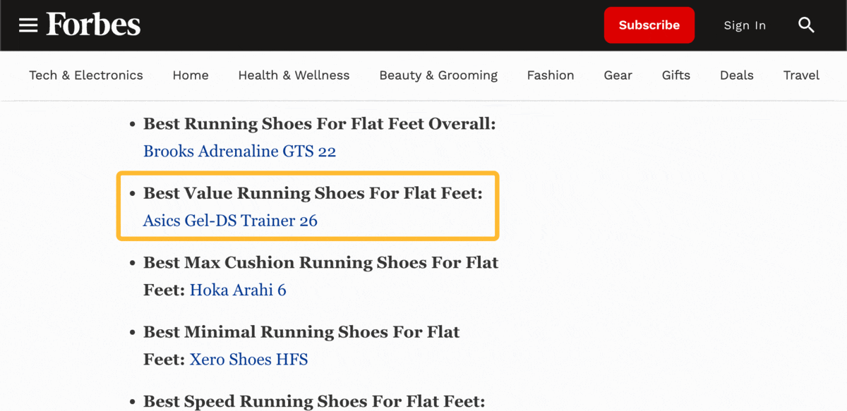 Многие результаты на первой странице по запросу «лучшие кроссовки для плоскостопия» говорят о лучшем бюджетном варианте. 
