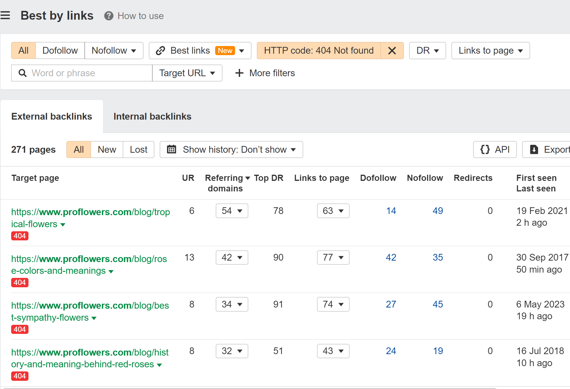 Check for pages with links that weren't redirects using the Ahrefs Best by links report
