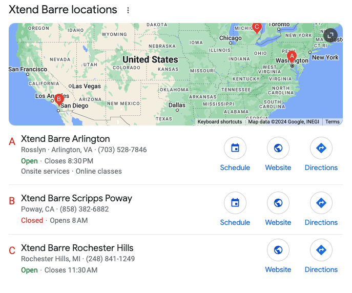 Example of Xtend Barre's business naming conventions for its local franchises