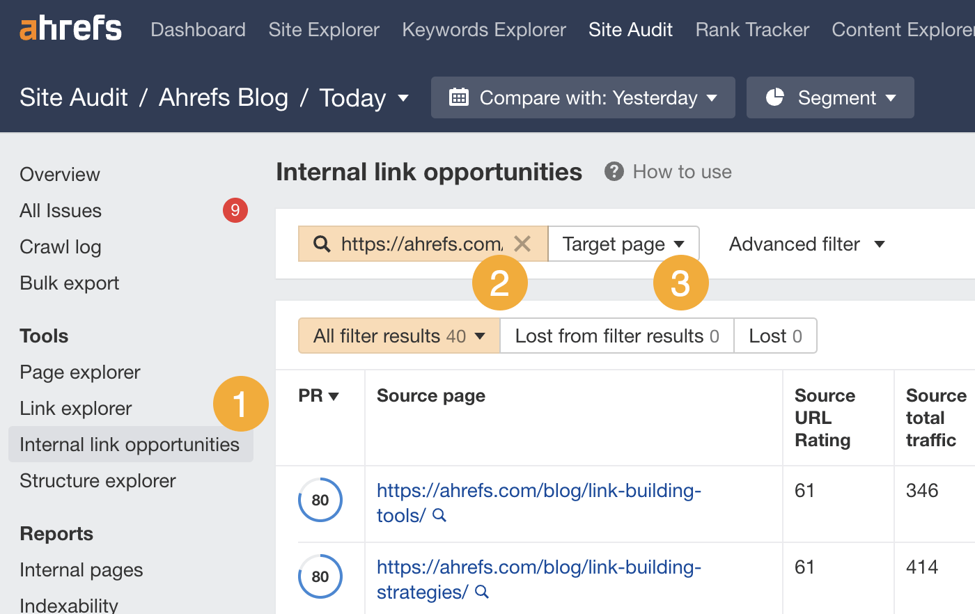 Finding internal linking opportunities in Ahrefs