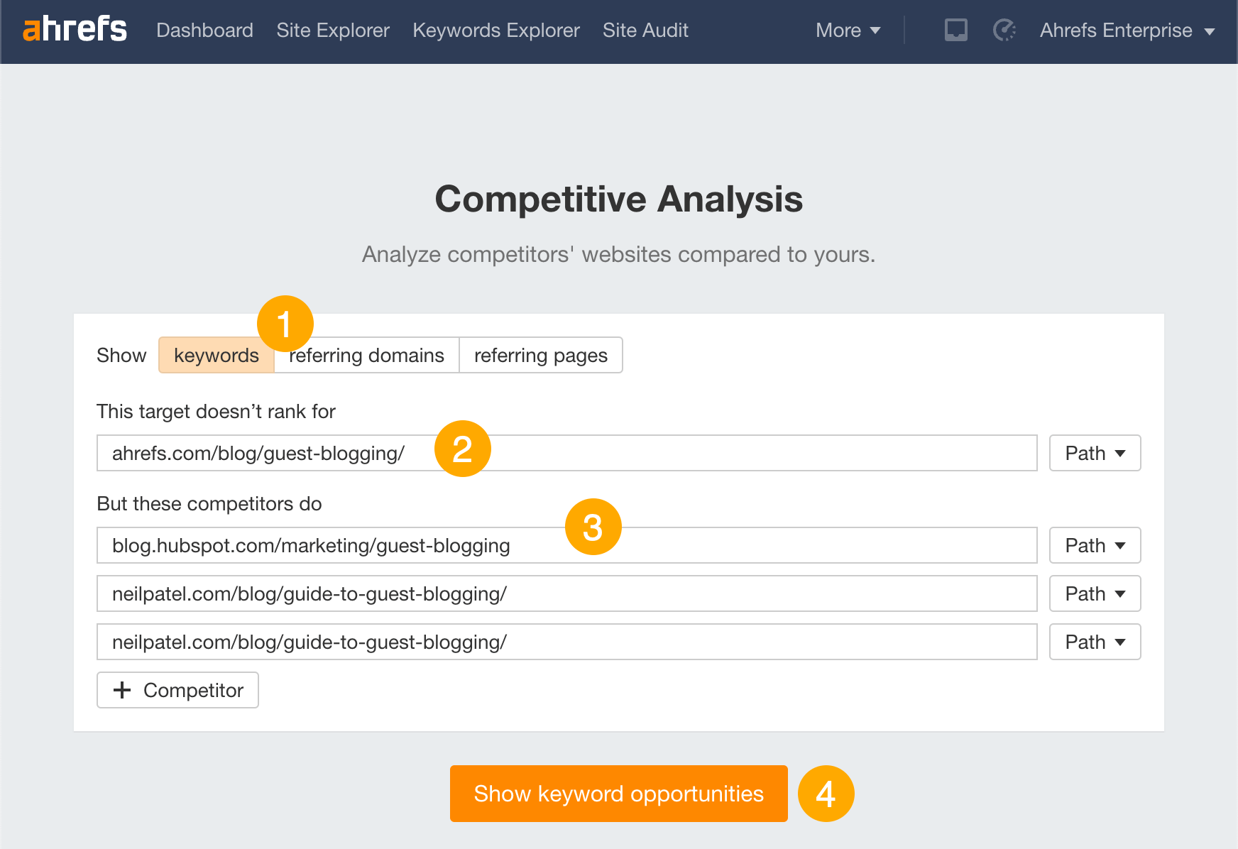 Finding missing subtopics in Ahrefs' Competitive Analysis tool