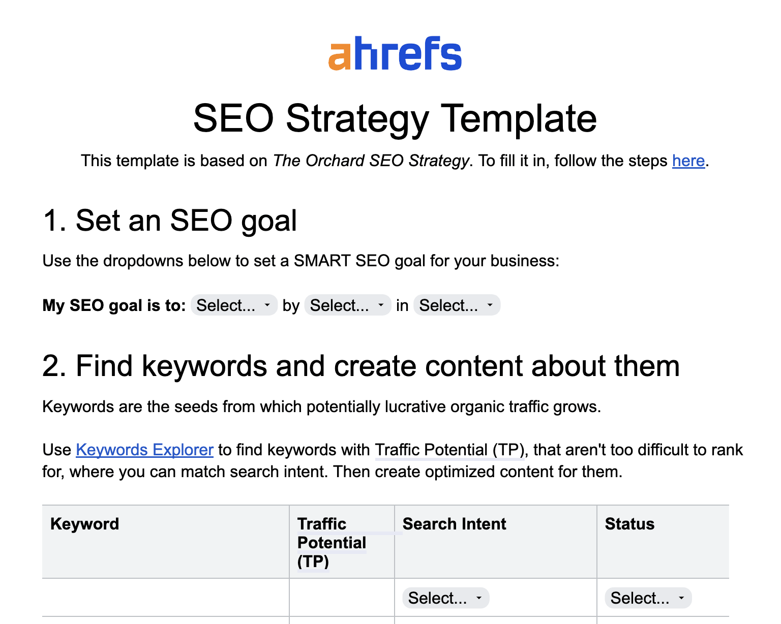 SEO strategy template
