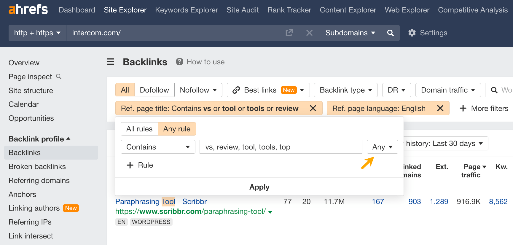 Using the referring page title filter to see only reviews or rankings where you could be listed, too.