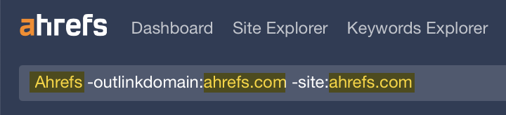 Example of how to find unlinked brand mentions using Ahrefs' Web Explorer