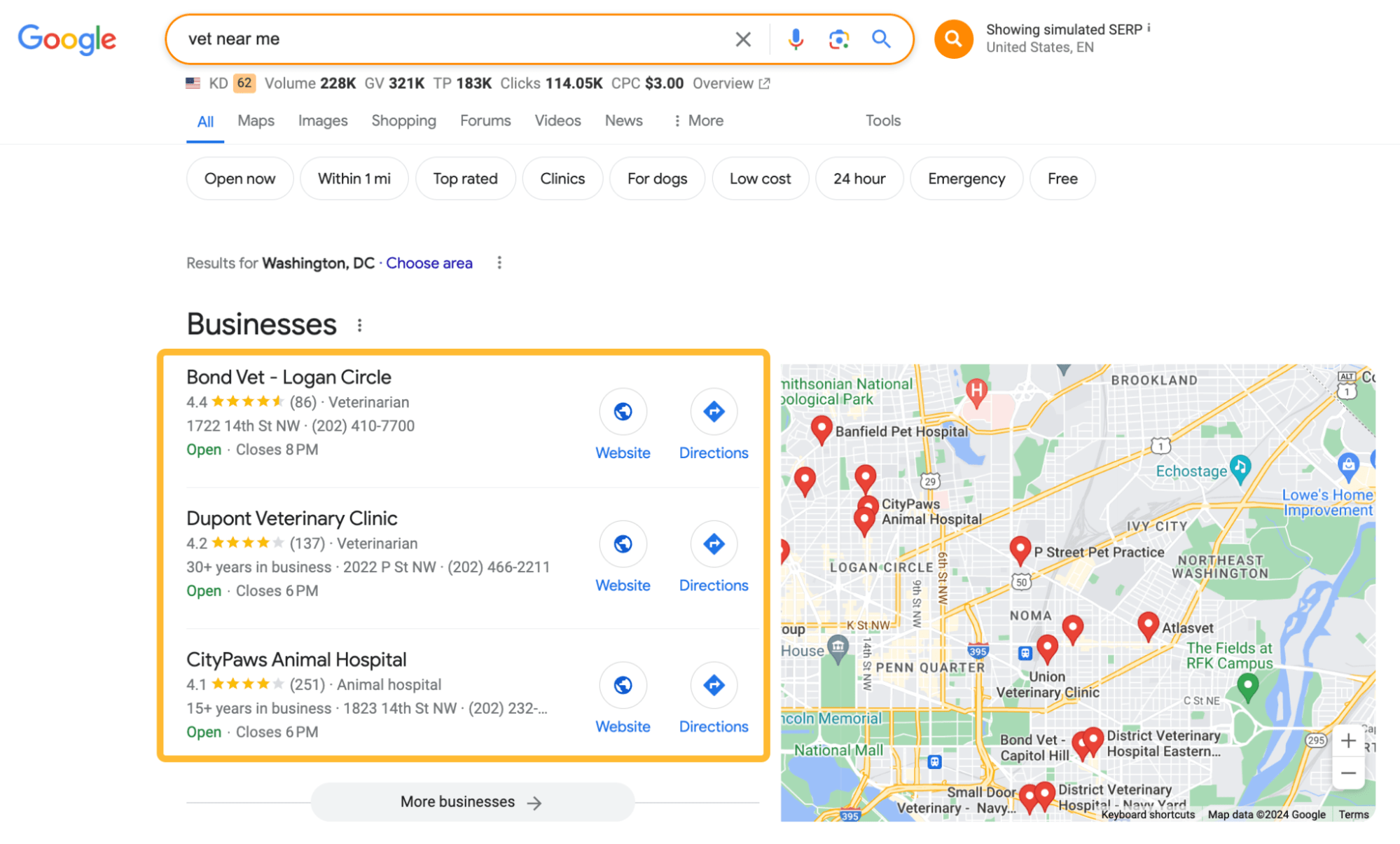 Search result with local intent 