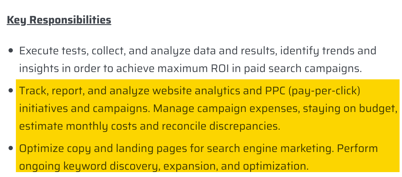 Job listings where SEOs were expected to do CRO and PPC