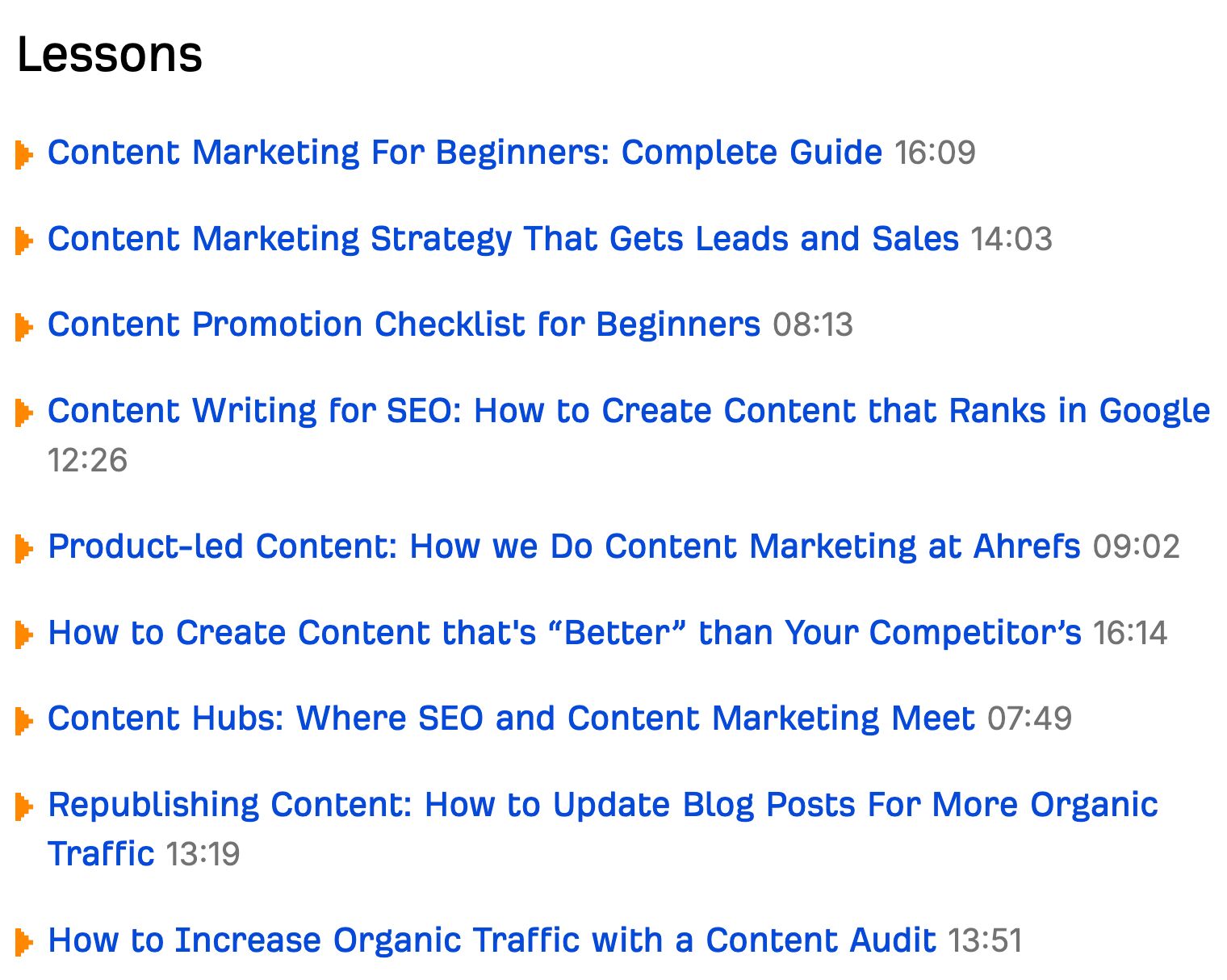 Lessons for our content marketing course