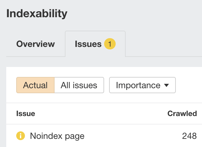 Noindex issue in Site Audit
