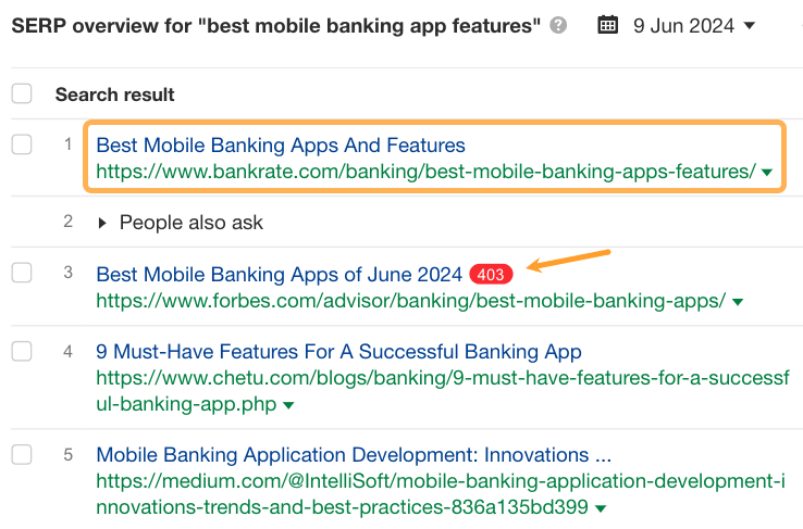 SERP results for the keyword "best mobile banking app features".