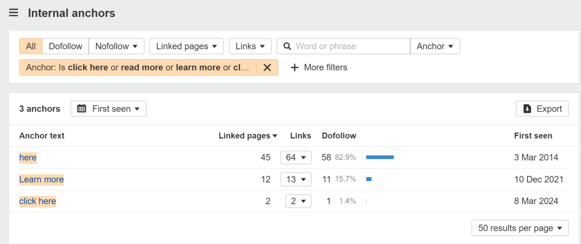 The internal anchors report can help you find generic anchor text mentions
