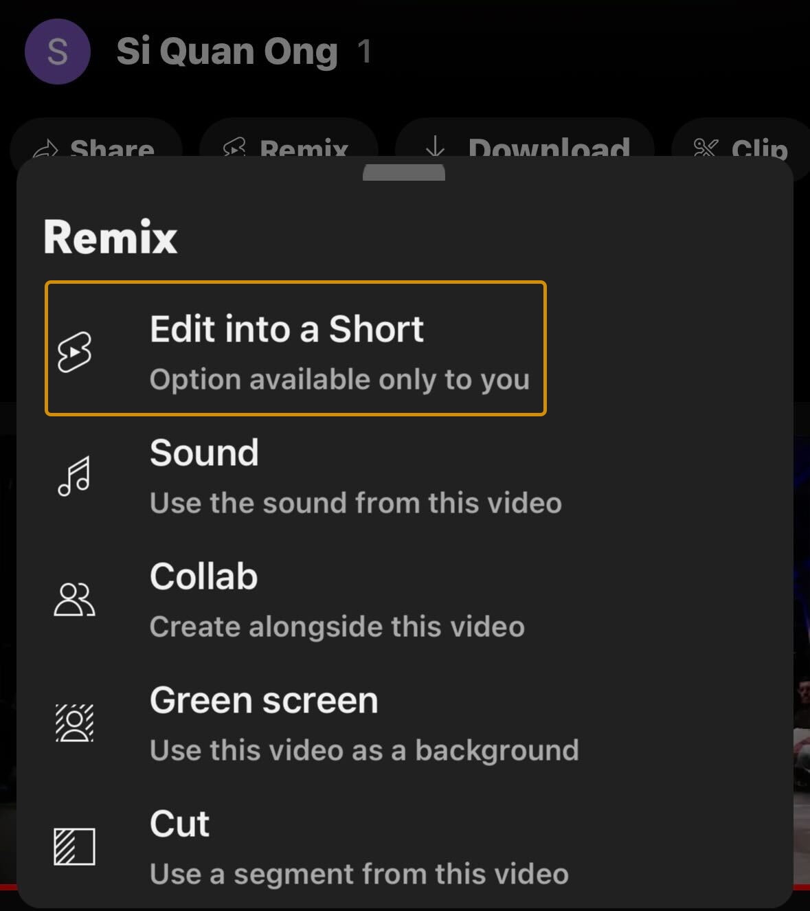 YouTube's Edit into a short feature