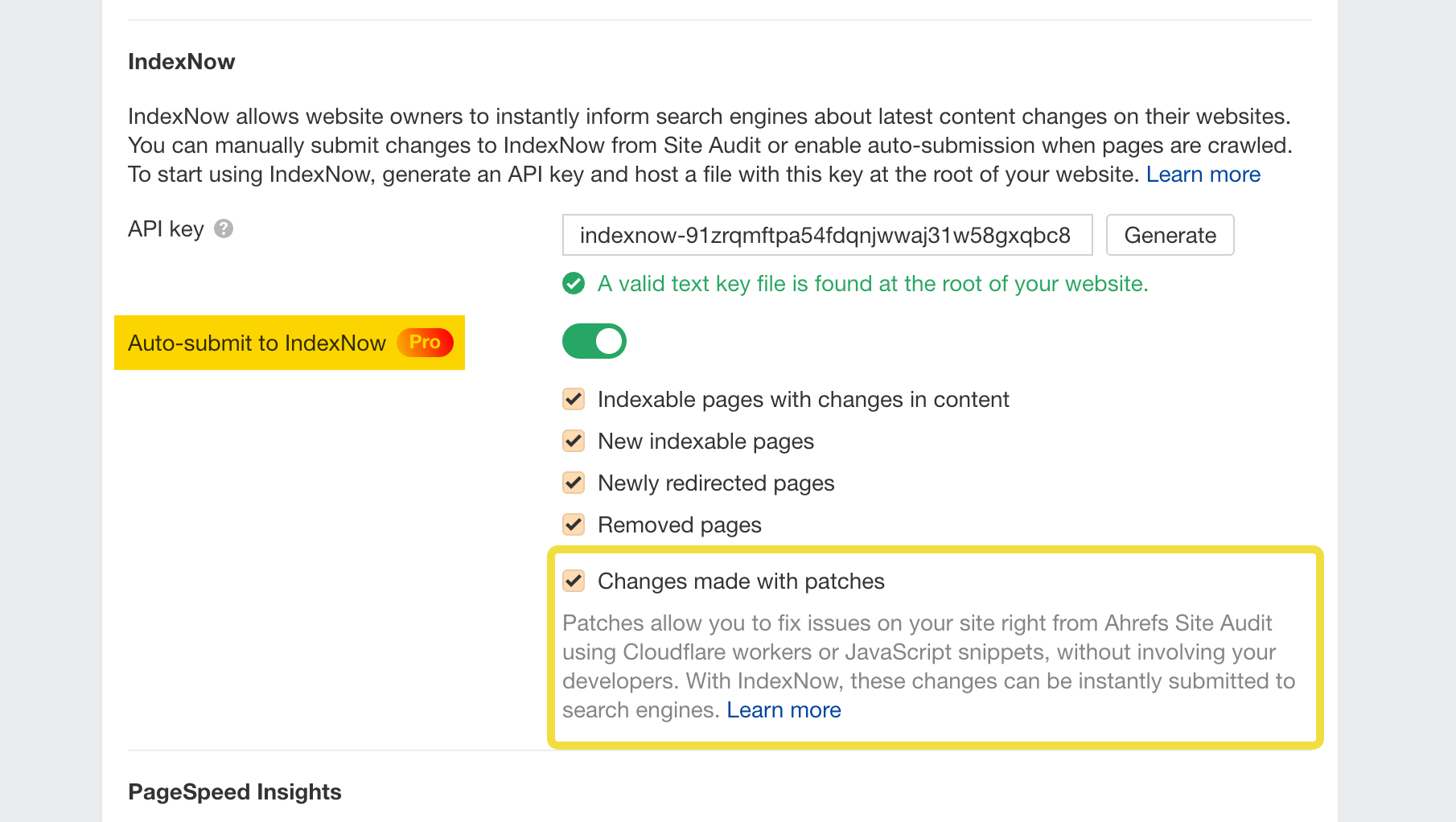 Ahrefs patches in IndexNow