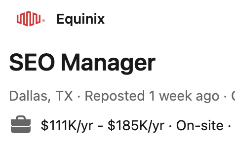 Example of a salary range in an SEO manager job listing