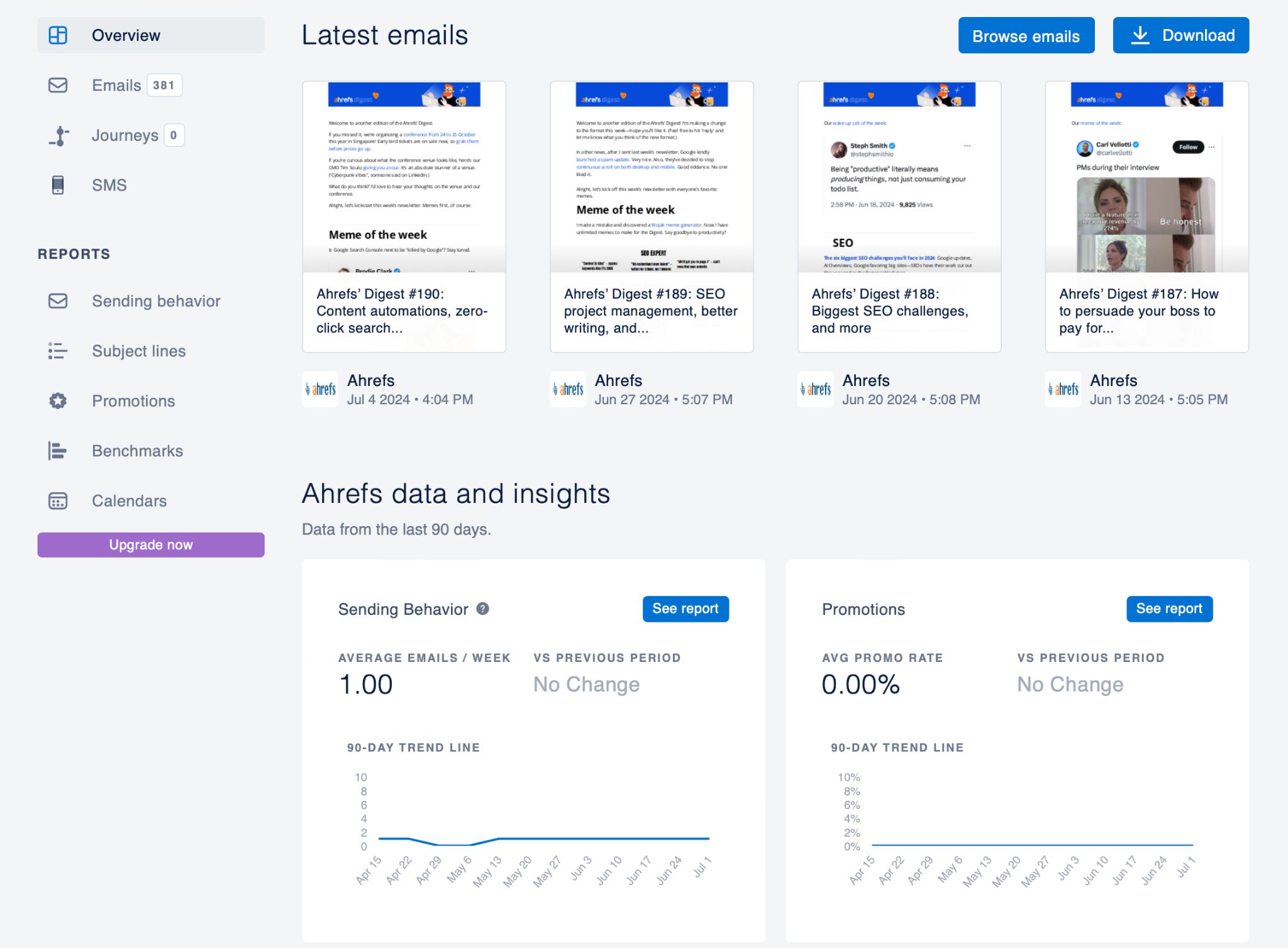 Mailcharts - dashboard view