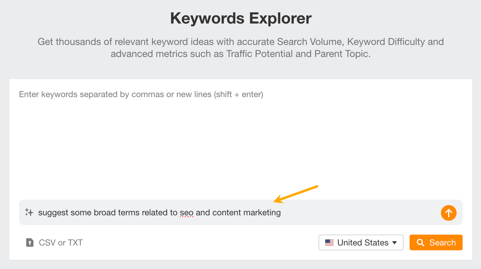 Using AI for seed keywords in Ahrefs' Keywords Explorer 