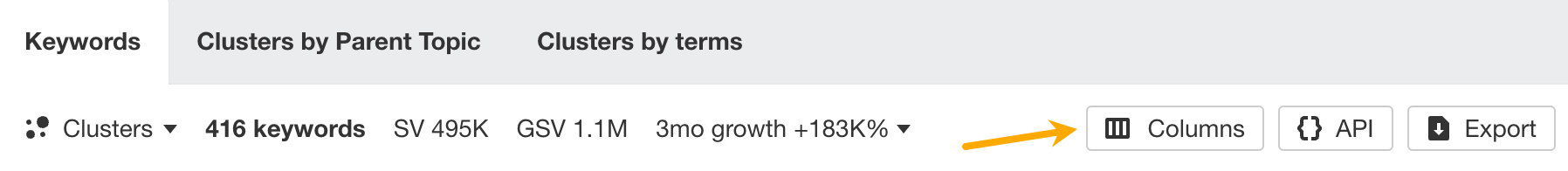 Column picker for metrics