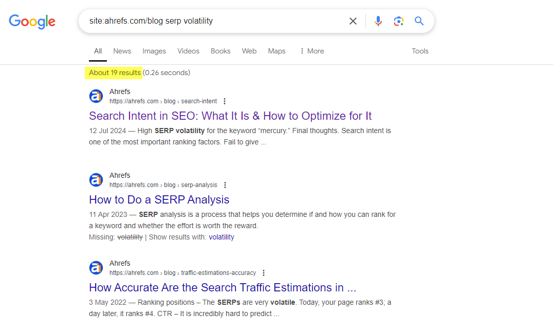 An example of a Google site operator search