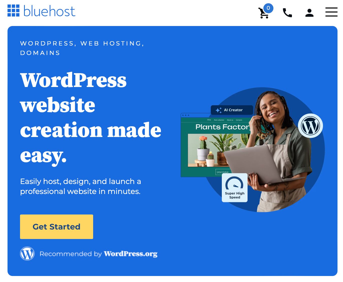 Bluehost Affiliate Page Screenshot