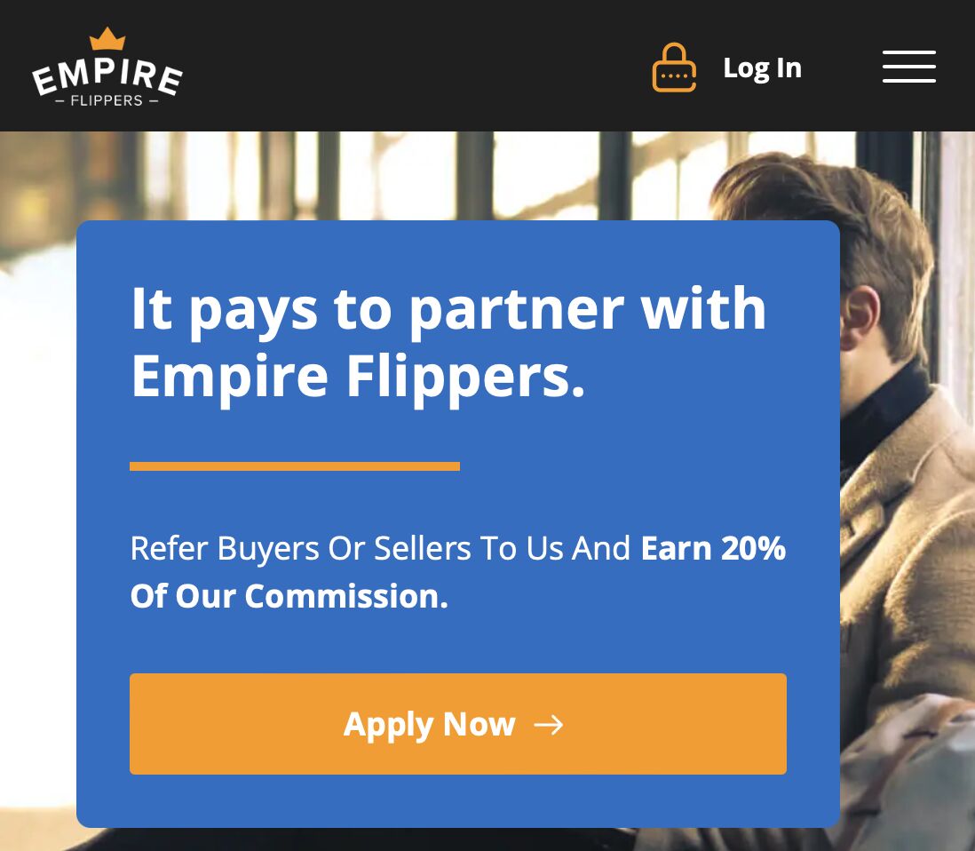 Empire Flippers Affiliate Page Screenshot