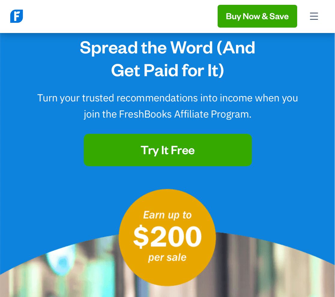 FreshBooks Affiliate Program Screenshot