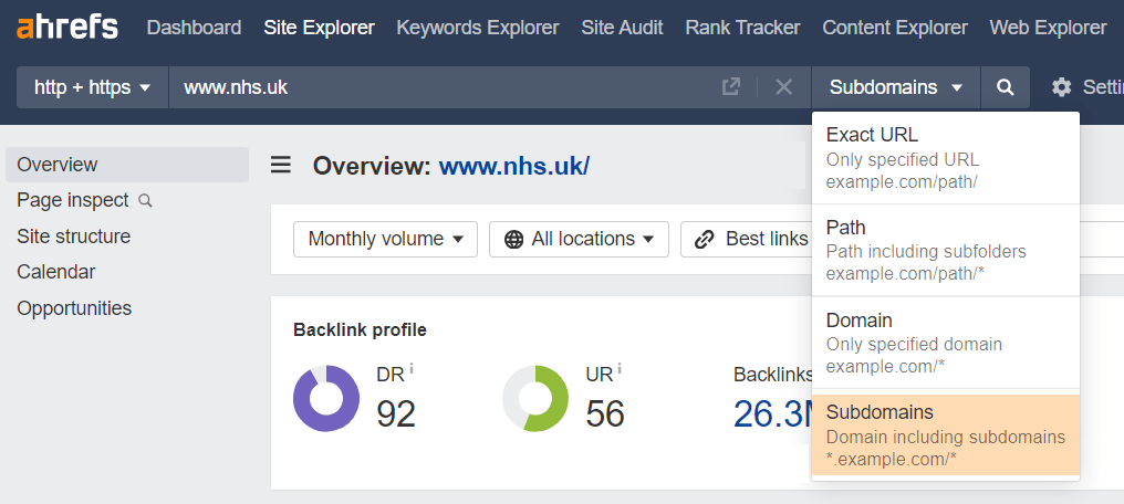 Searching in Ahrefs Site Explorer