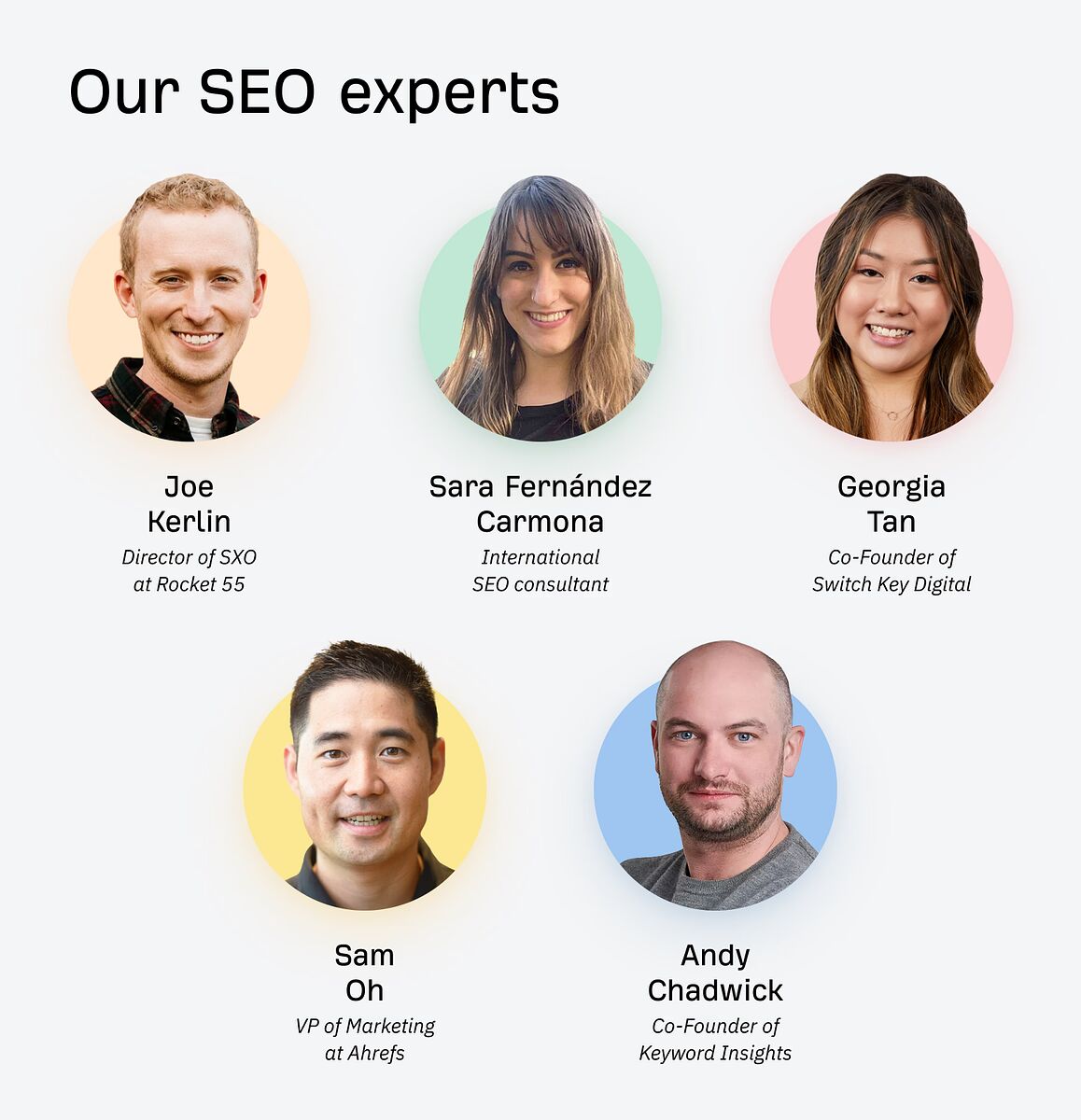 SXO experts who contributed to this post include Joe Kerlin, Sara Fernández Carmona and Georgia Tan depicted in the top row and Sam Oh and Andy Chadwick in the bottom row. 