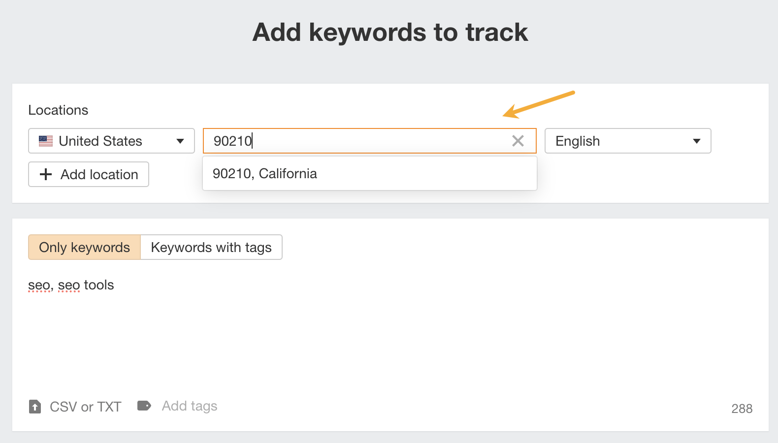 Adding keywords to track in Rank Tracker. 