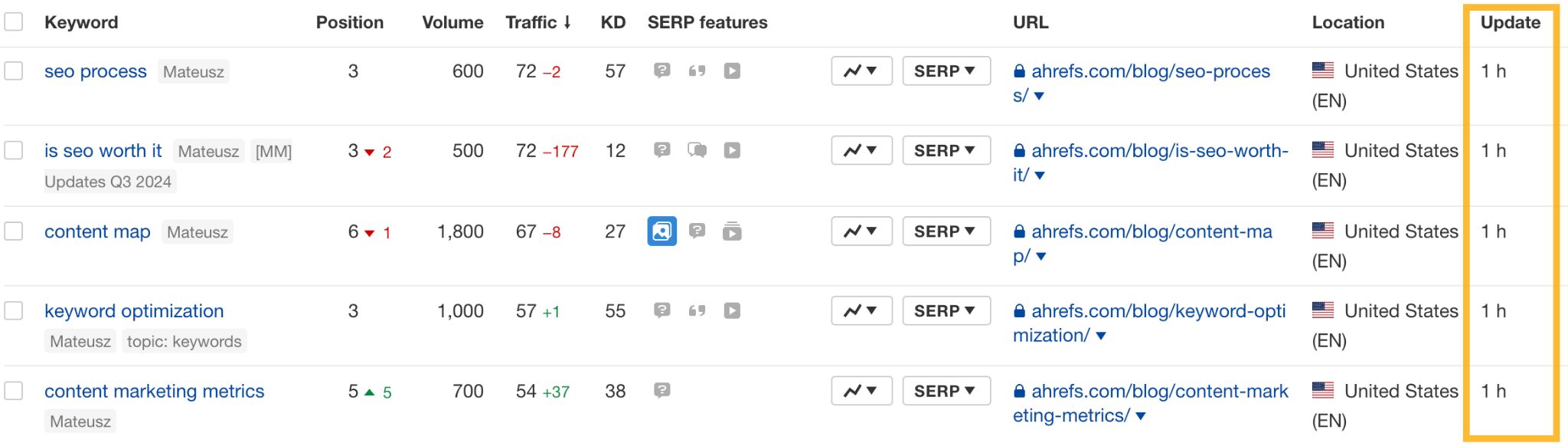 Daily rank updates in Rank Tracker 