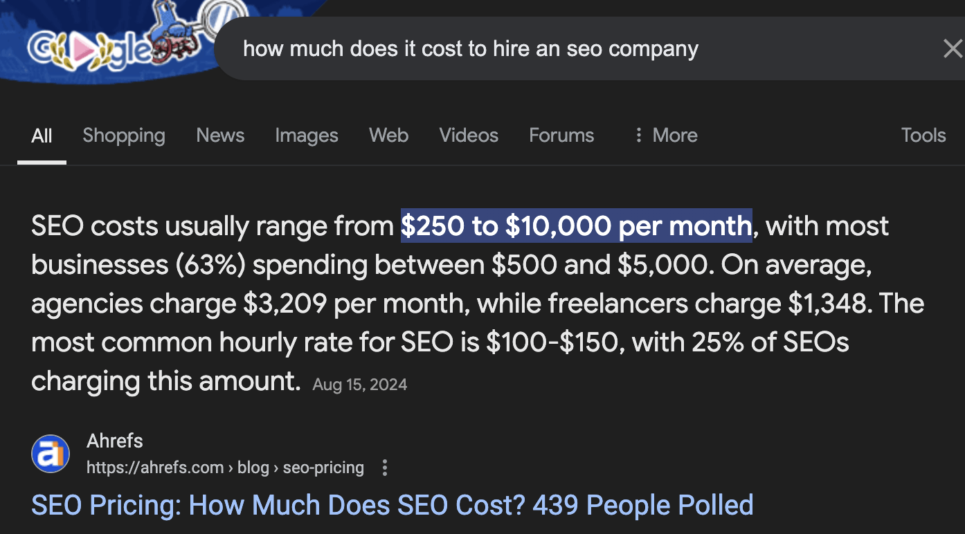 Example featured snippet won thanks to the new section