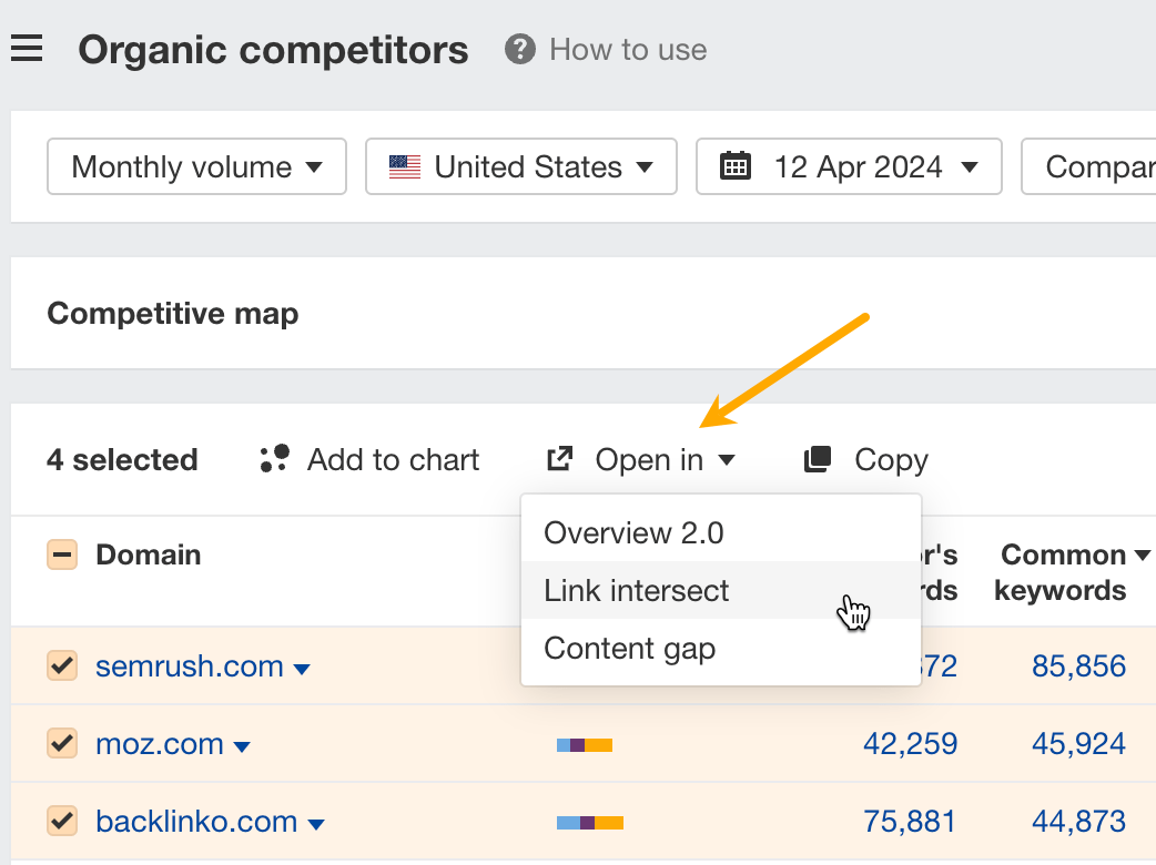 Selecting multiple competitors