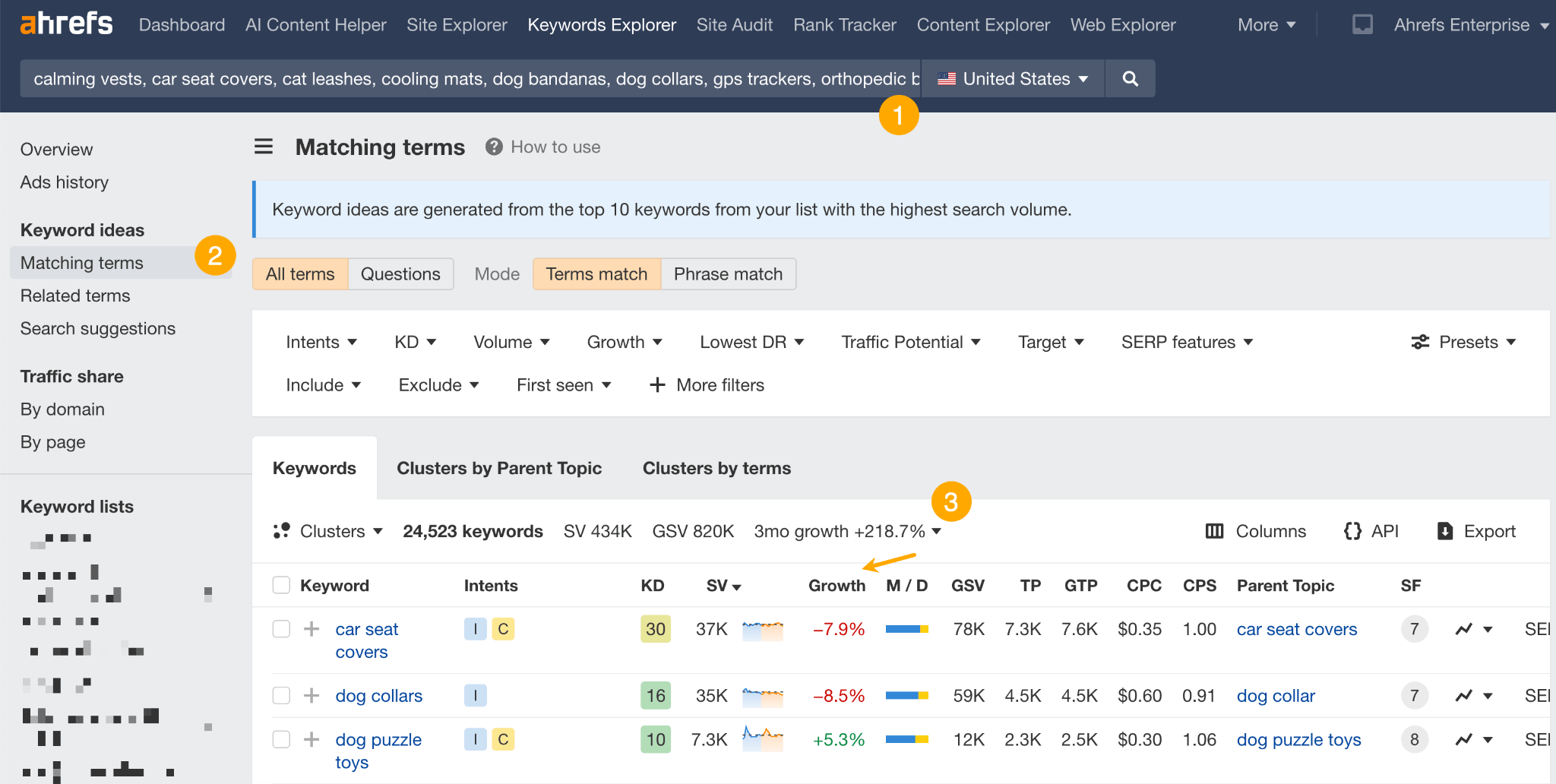 Encontrar productos de tendencia con el Explorador de palabras clave de Ahrefs. 