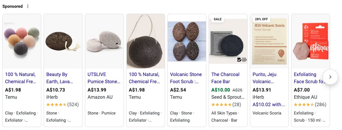 Sponsored product listings on Google.